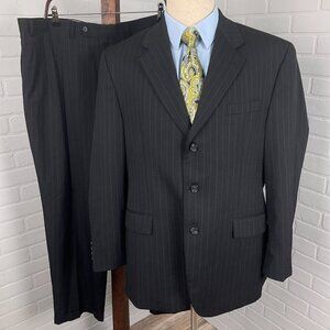 Chaps Suit Men 44R/39Wx30L Black White Pinstripe Wool Classi Career Three Button